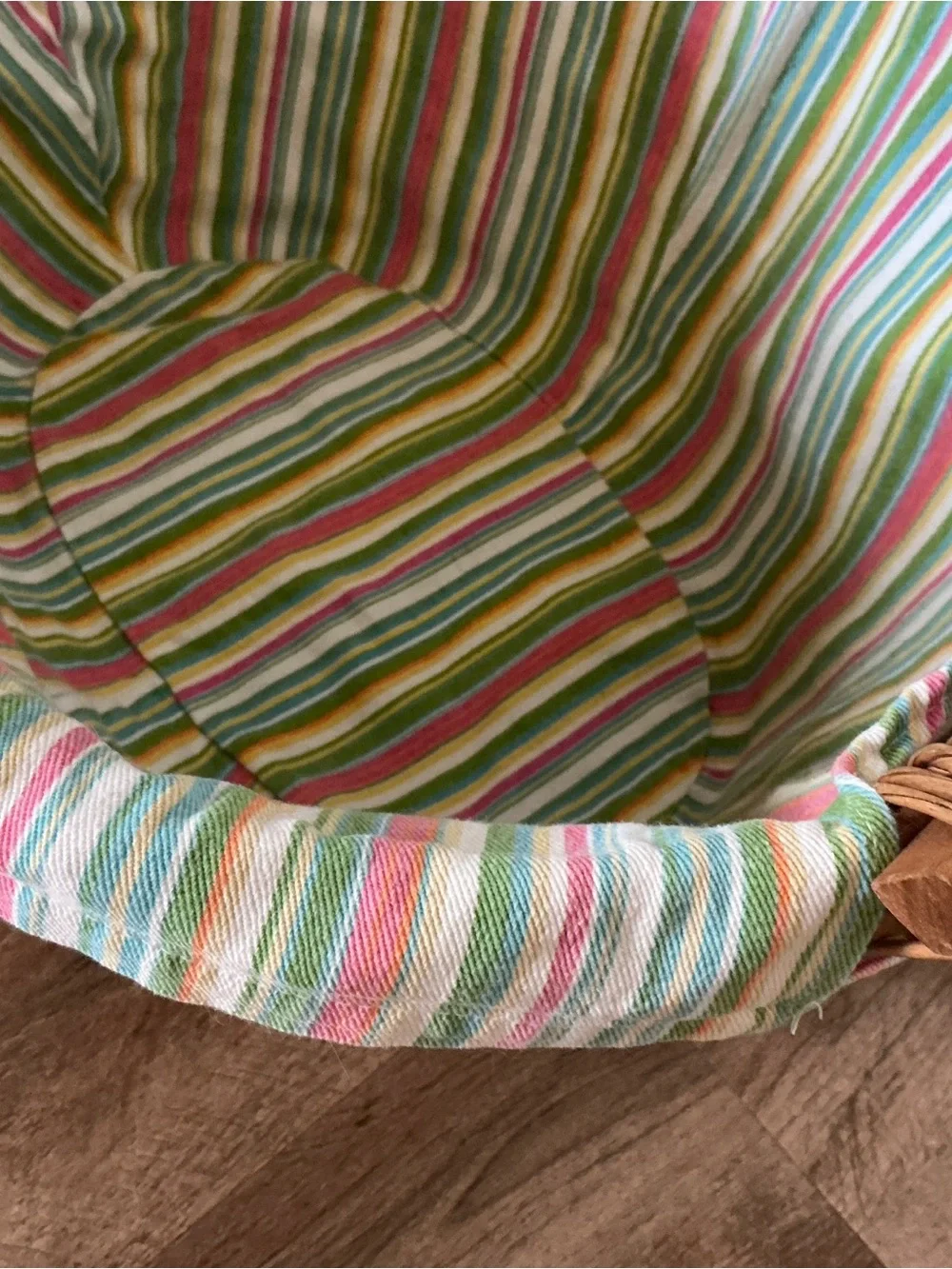 Vintage Basket Wicker with Striped Cotton Liner Beach Launder